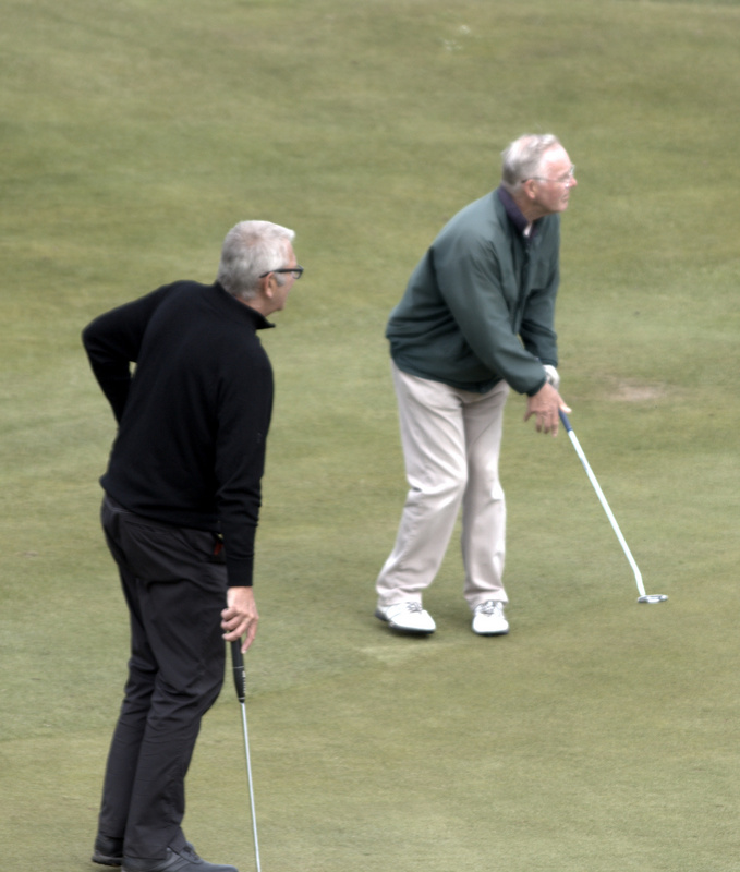 Bob Murray putts for par on the 8th - having taken a drop off the 13th green!